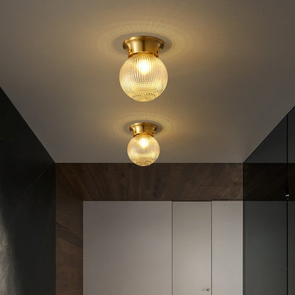 Modern Luxury Globe Glass Shade Brass Base 1-Light Semi-Flush Mount Ceiling Light For Hallway