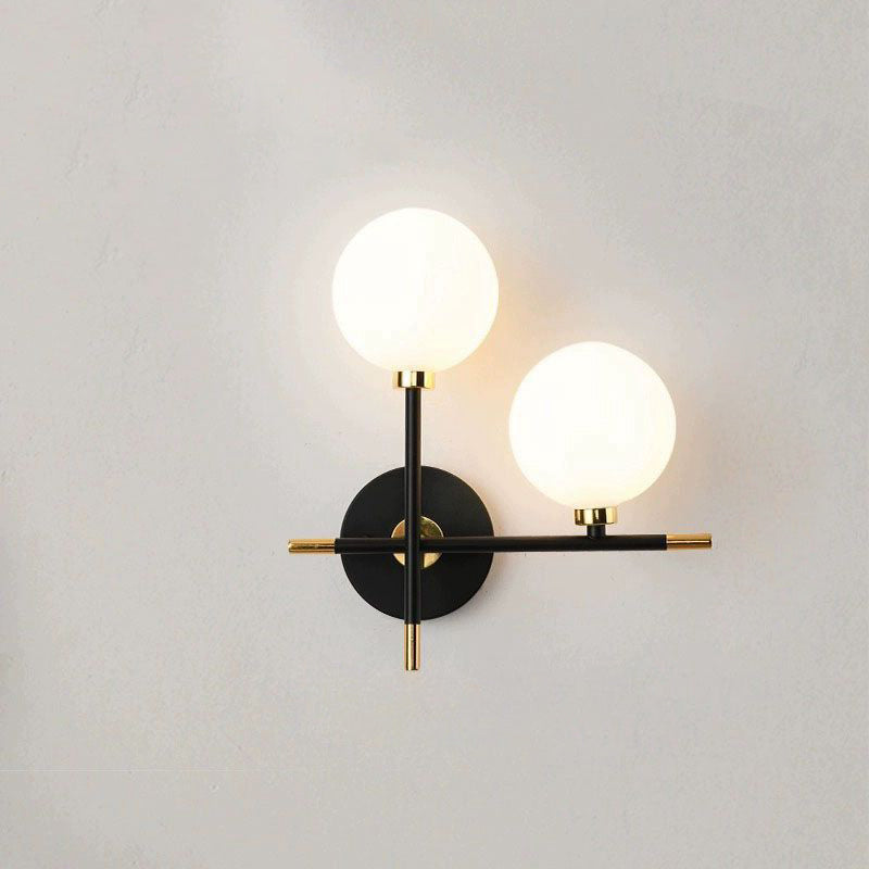 Contemporary Creative Spherical Iron Glass 2-Light Wall Sconce Lamp For Living Room