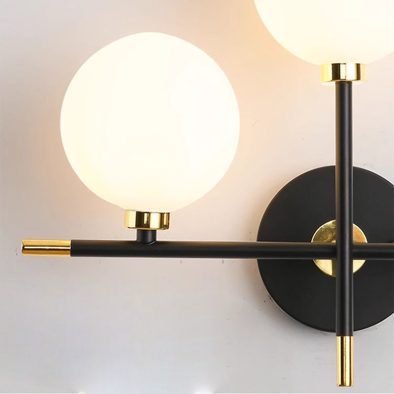 Contemporary Creative Spherical Iron Glass 2-Light Wall Sconce Lamp For Living Room