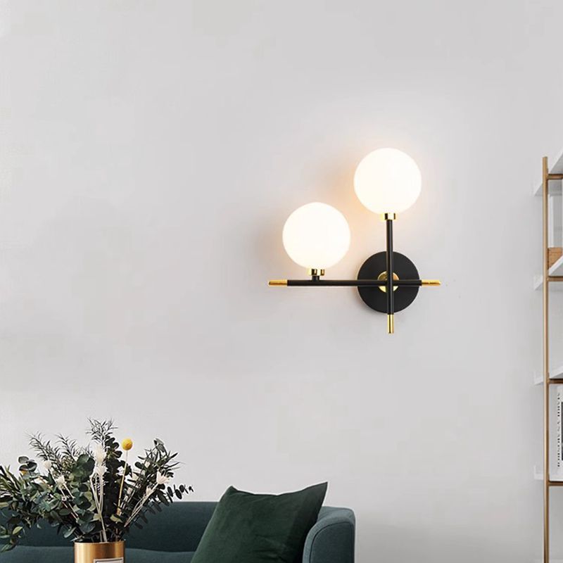 Contemporary Creative Spherical Iron Glass 2-Light Wall Sconce Lamp For Living Room