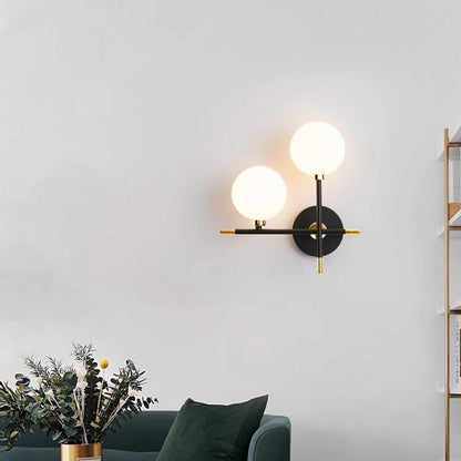 Contemporary Creative Spherical Iron Glass 2-Light Wall Sconce Lamp For Living Room