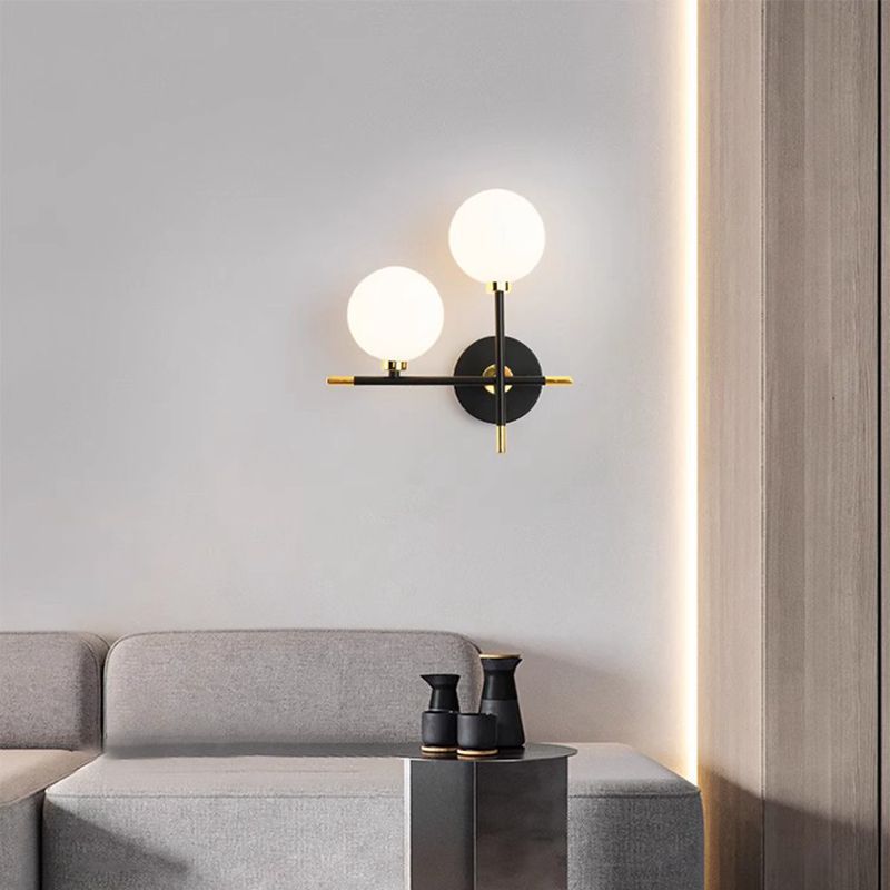 Contemporary Creative Spherical Iron Glass 2-Light Wall Sconce Lamp For Living Room