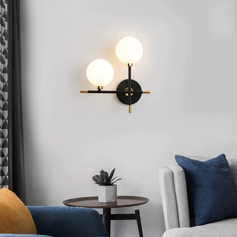 Contemporary Creative Spherical Iron Glass 2-Light Wall Sconce Lamp For Living Room
