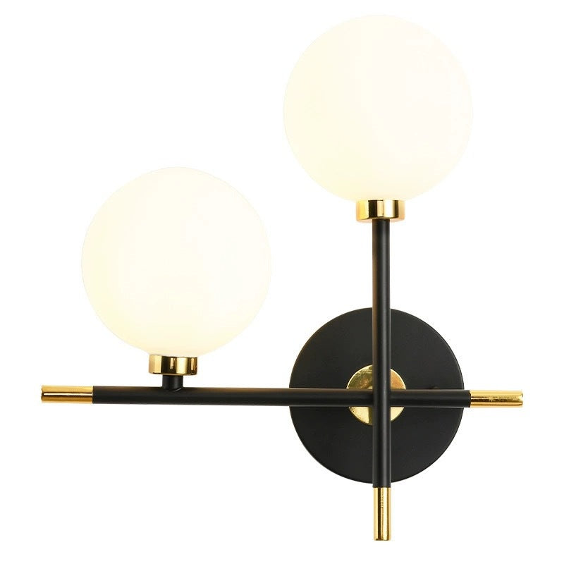 Contemporary Creative Spherical Iron Glass 2-Light Wall Sconce Lamp For Living Room