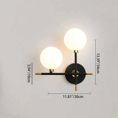 Contemporary Creative Spherical Iron Glass 2-Light Wall Sconce Lamp For Living Room