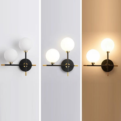 Contemporary Creative Spherical Iron Glass 2-Light Wall Sconce Lamp For Living Room