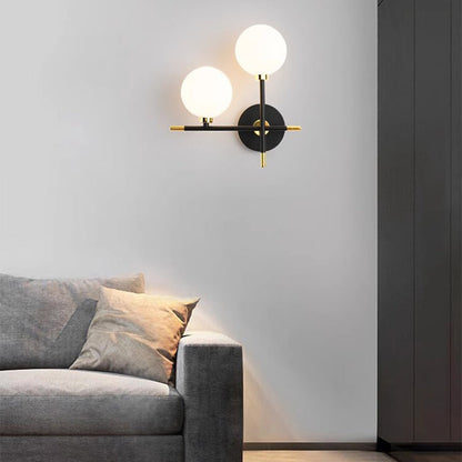 Contemporary Creative Spherical Iron Glass 2-Light Wall Sconce Lamp For Living Room
