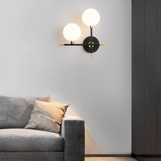 Contemporary Creative Spherical Iron Glass 2-Light Wall Sconce Lamp For Living Room