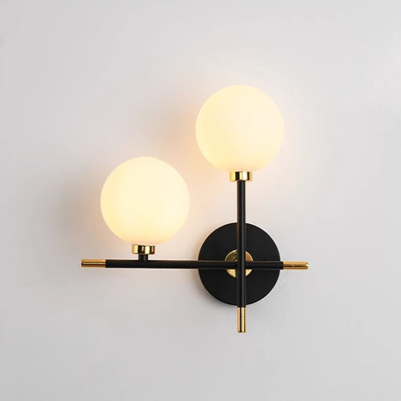 Contemporary Creative Spherical Iron Glass 2-Light Wall Sconce Lamp For Living Room