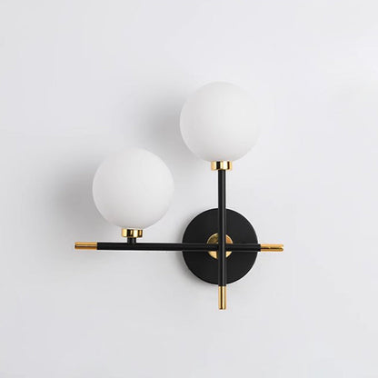 Contemporary Creative Spherical Iron Glass 2-Light Wall Sconce Lamp For Living Room