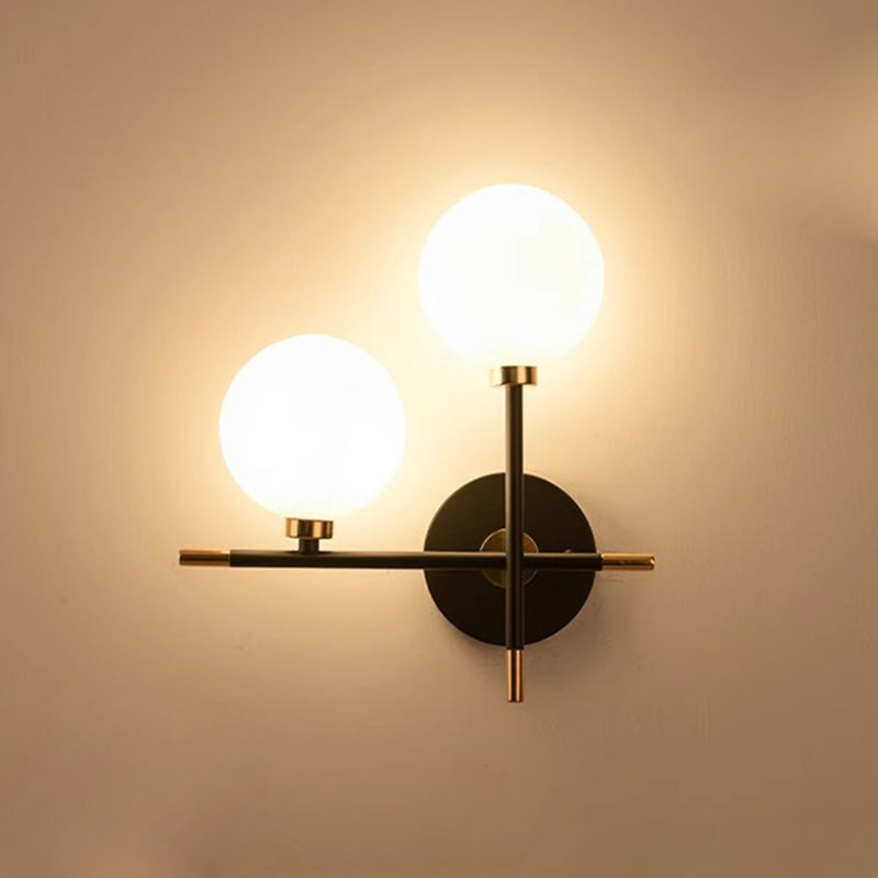 Contemporary Creative Spherical Iron Glass 2-Light Wall Sconce Lamp For Living Room