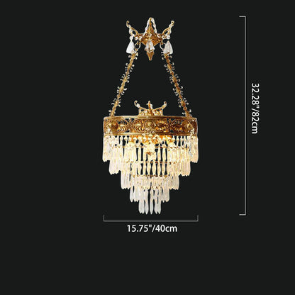 Traditional French Crown Round Brass Crystal 3-Light Wall Sconce Lamp For Living Room