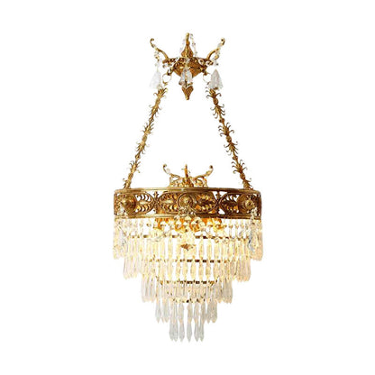 Traditional French Crown Round Brass Crystal 3-Light Wall Sconce Lamp For Living Room