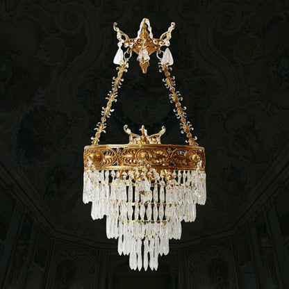 Traditional French Crown Round Brass Crystal 3-Light Wall Sconce Lamp For Living Room