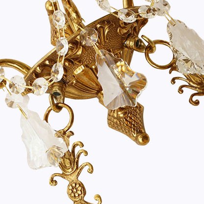 Traditional French Crown Round Brass Crystal 3-Light Wall Sconce Lamp For Living Room
