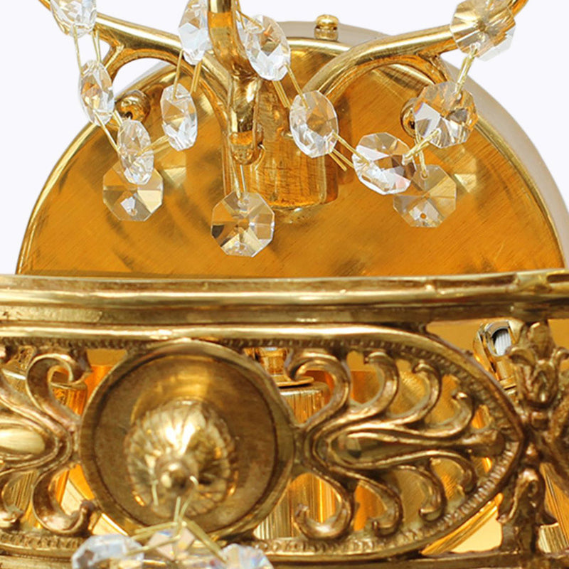Traditional French Crown Round Brass Crystal 3-Light Wall Sconce Lamp For Living Room