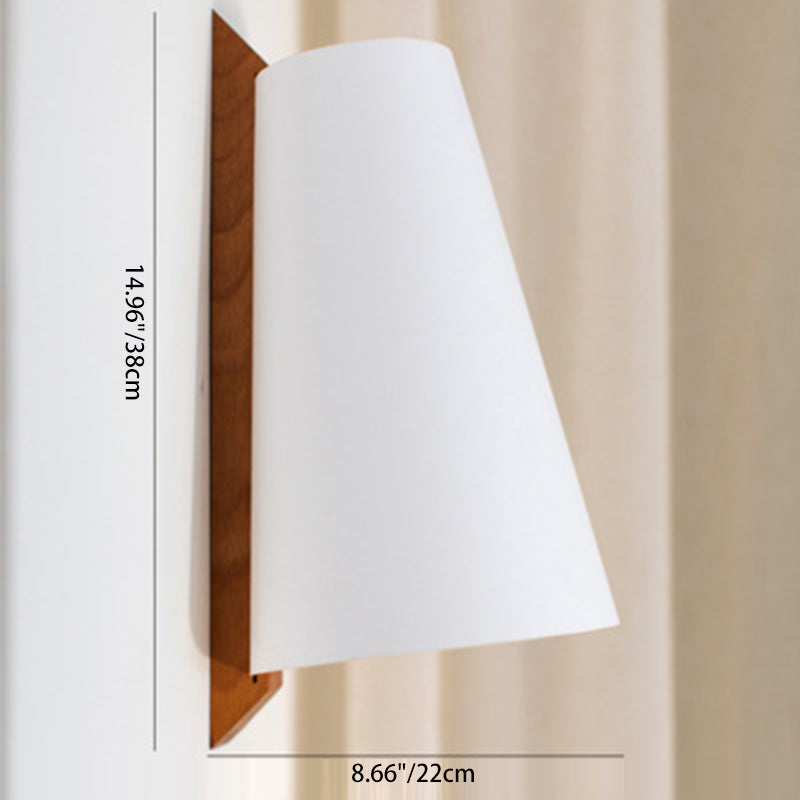 Modern Minimalist Cone Paper Shade Solid Wood Base 1-Light Wall Sconce Lamp For Bedroom