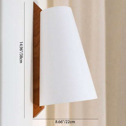Modern Minimalist Cone Paper Shade Solid Wood Base 1-Light Wall Sconce Lamp For Bedroom