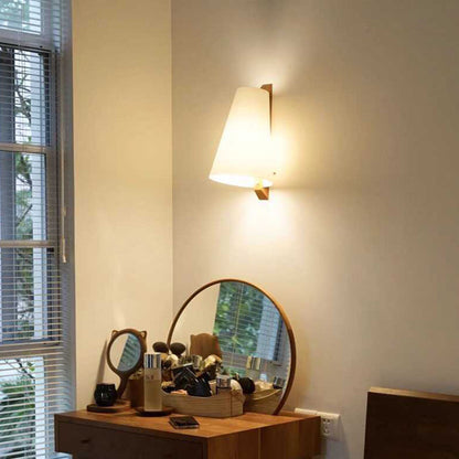 Modern Minimalist Cone Paper Shade Solid Wood Base 1-Light Wall Sconce Lamp For Bedroom