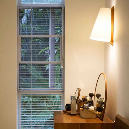 Modern Minimalist Cone Paper Shade Solid Wood Base 1-Light Wall Sconce Lamp For Bedroom
