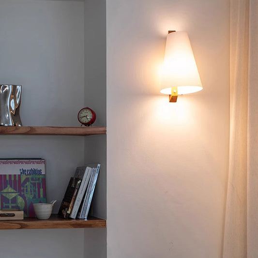 Modern Minimalist Cone Paper Shade Solid Wood Base 1-Light Wall Sconce Lamp For Bedroom