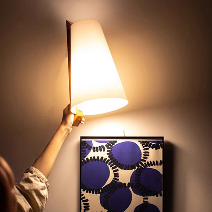 Modern Minimalist Cone Paper Shade Solid Wood Base 1-Light Wall Sconce Lamp For Bedroom