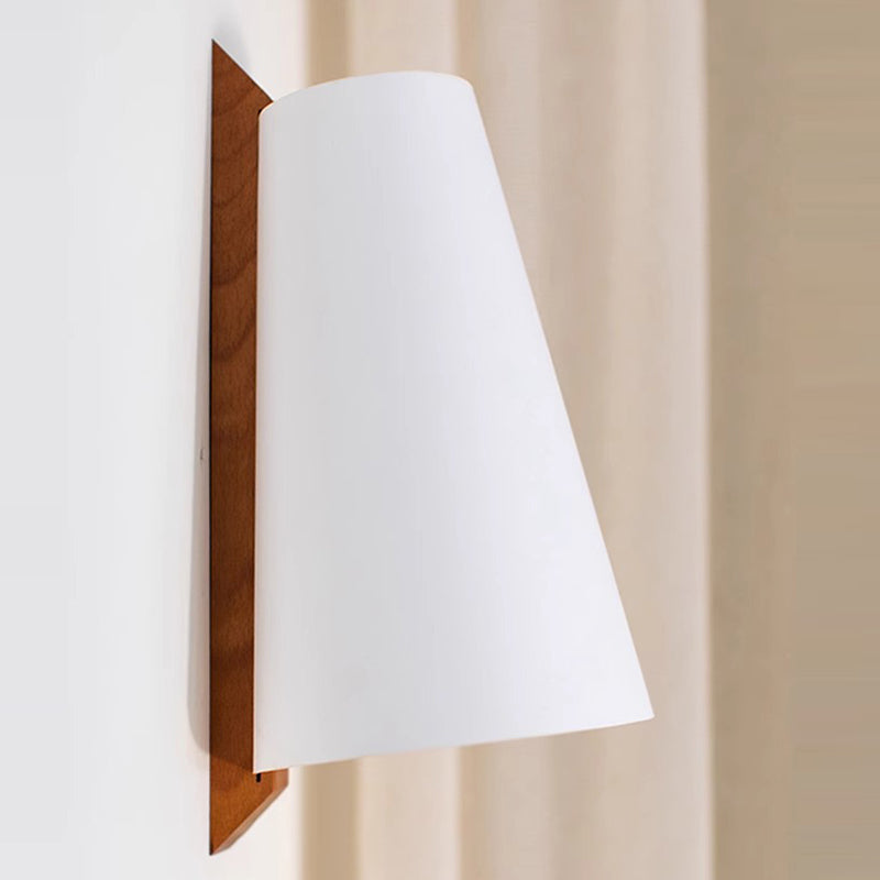 Modern Minimalist Cone Paper Shade Solid Wood Base 1-Light Wall Sconce Lamp For Bedroom