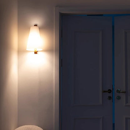 Modern Minimalist Cone Paper Shade Solid Wood Base 1-Light Wall Sconce Lamp For Bedroom