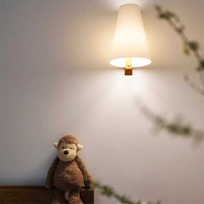 Modern Minimalist Cone Paper Shade Solid Wood Base 1-Light Wall Sconce Lamp For Bedroom