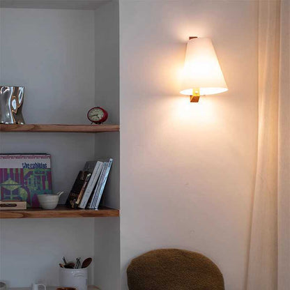 Modern Minimalist Cone Paper Shade Solid Wood Base 1-Light Wall Sconce Lamp For Bedroom
