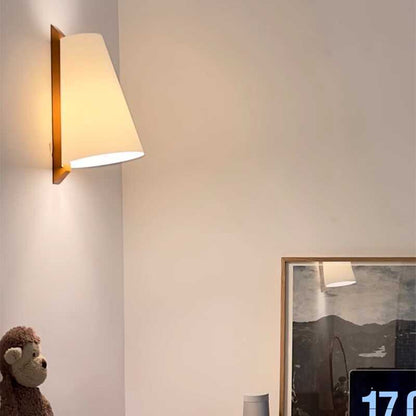 Modern Minimalist Cone Paper Shade Solid Wood Base 1-Light Wall Sconce Lamp For Bedroom