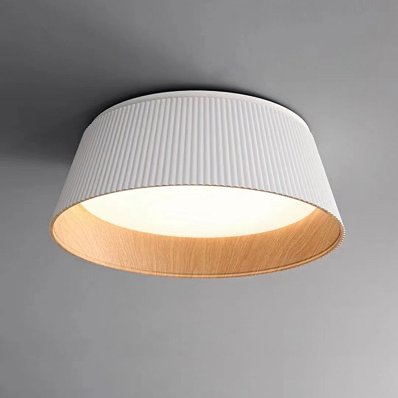 Modern Minimalist Wooden Grain Cylinder Iron Acrylic LED Flush Mount Ceiling Light For Bedroom
