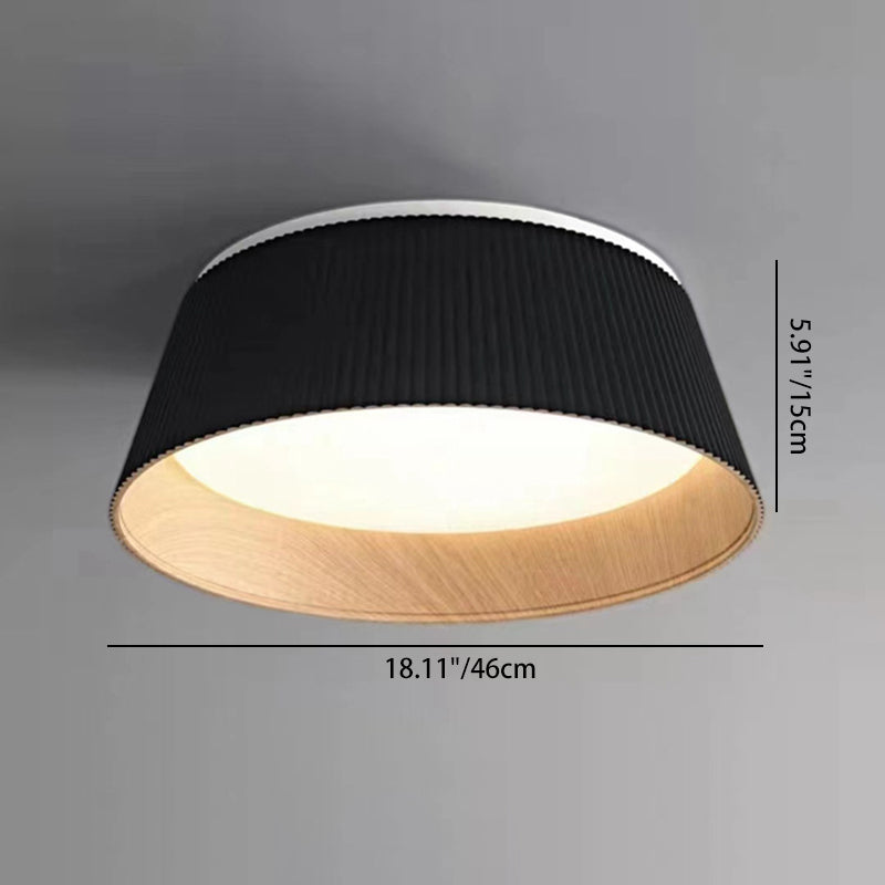 Modern Minimalist Wooden Grain Cylinder Iron Acrylic LED Flush Mount Ceiling Light For Bedroom