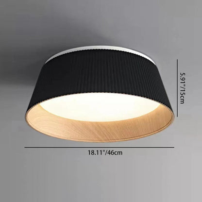 Modern Minimalist Wooden Grain Cylinder Iron Acrylic LED Flush Mount Ceiling Light For Bedroom