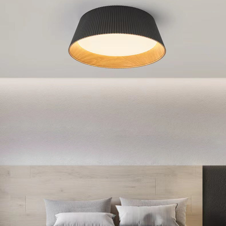 Modern Minimalist Wooden Grain Cylinder Iron Acrylic LED Flush Mount Ceiling Light For Bedroom