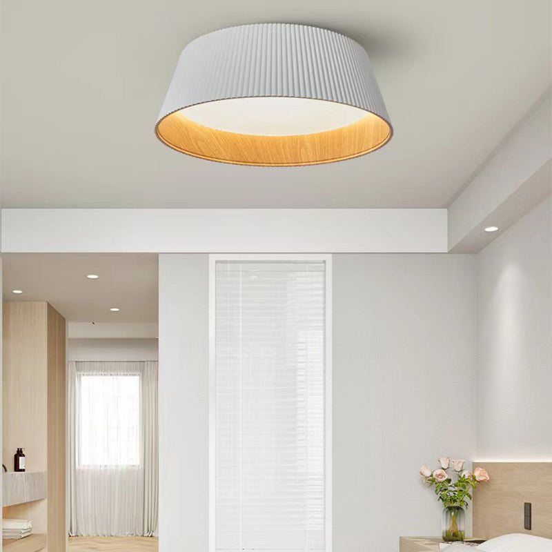 Modern Minimalist Wooden Grain Cylinder Iron Acrylic LED Flush Mount Ceiling Light For Bedroom