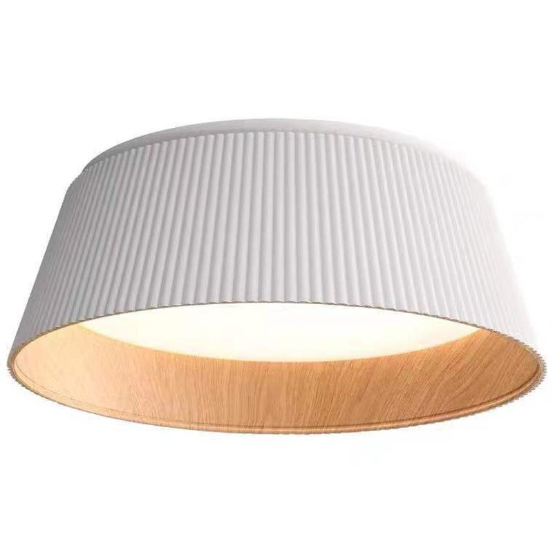 Modern Minimalist Wooden Grain Cylinder Iron Acrylic LED Flush Mount Ceiling Light For Bedroom