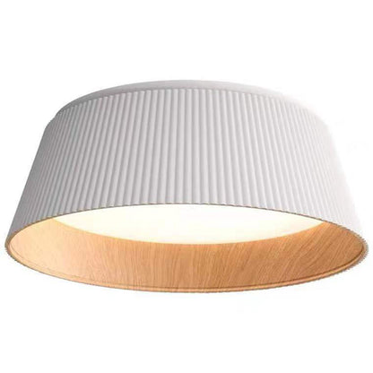 Modern Minimalist Wooden Grain Cylinder Iron Acrylic LED Flush Mount Ceiling Light For Bedroom