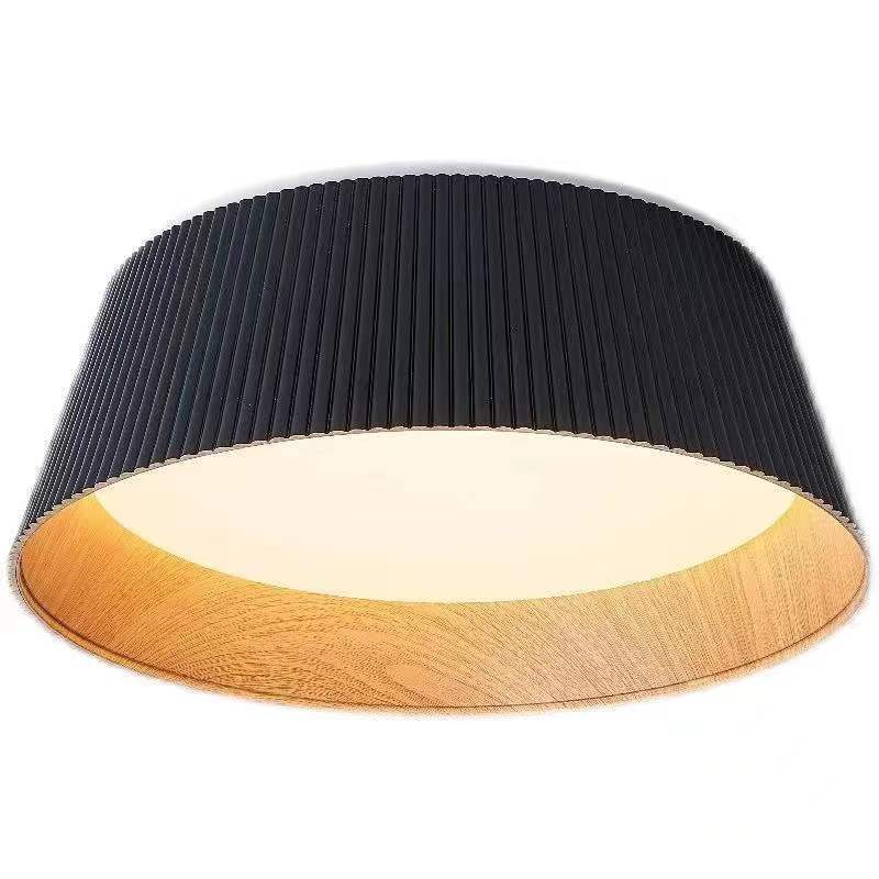 Modern Minimalist Wooden Grain Cylinder Iron Acrylic LED Flush Mount Ceiling Light For Bedroom