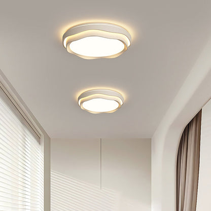 Modern Minimalist Cream-Toned Round Iron PE LED Flush Mount Ceiling Light For Bedroom