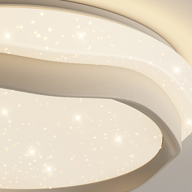 Modern Minimalist Cream-Toned Round Iron PE LED Flush Mount Ceiling Light For Bedroom