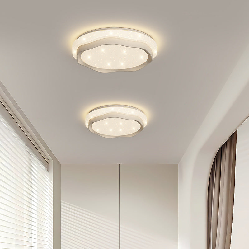 Modern Minimalist Cream-Toned Round Iron PE LED Flush Mount Ceiling Light For Bedroom
