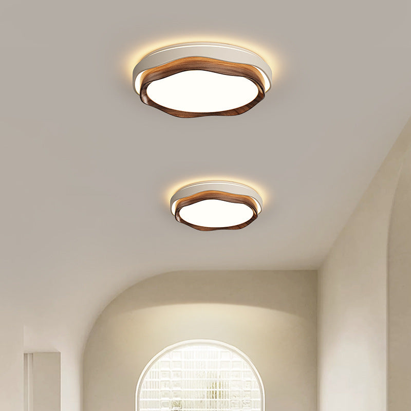 Modern Minimalist Cream-Toned Round Iron PE LED Flush Mount Ceiling Light For Bedroom