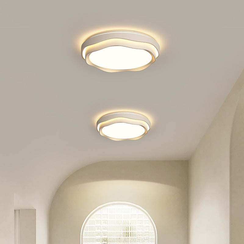 Modern Minimalist Cream-Toned Round Iron PE LED Flush Mount Ceiling Light For Bedroom