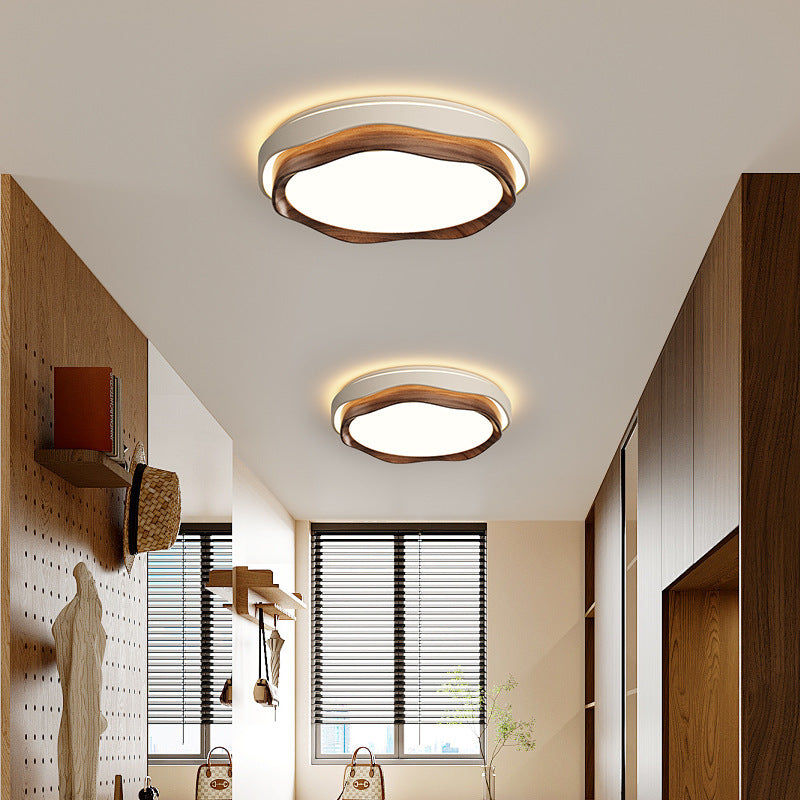 Modern Minimalist Cream-Toned Round Iron PE LED Flush Mount Ceiling Light For Bedroom