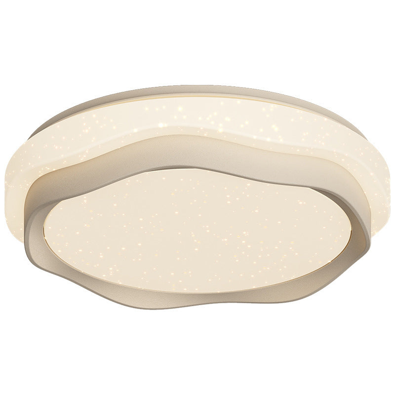 Modern Minimalist Cream-Toned Round Iron PE LED Flush Mount Ceiling Light For Bedroom