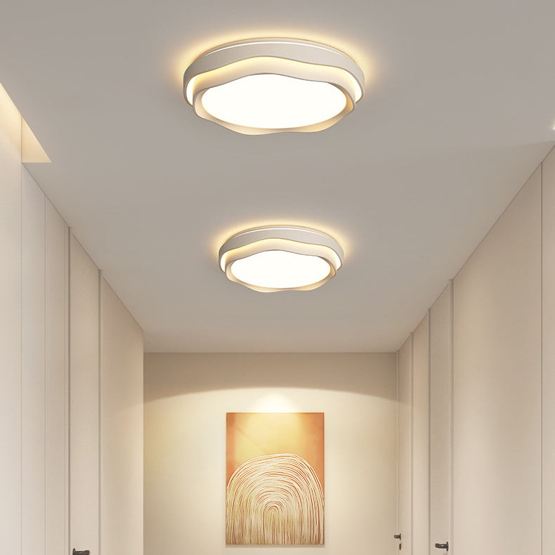 Modern Minimalist Cream-Toned Round Iron PE LED Flush Mount Ceiling Light For Bedroom