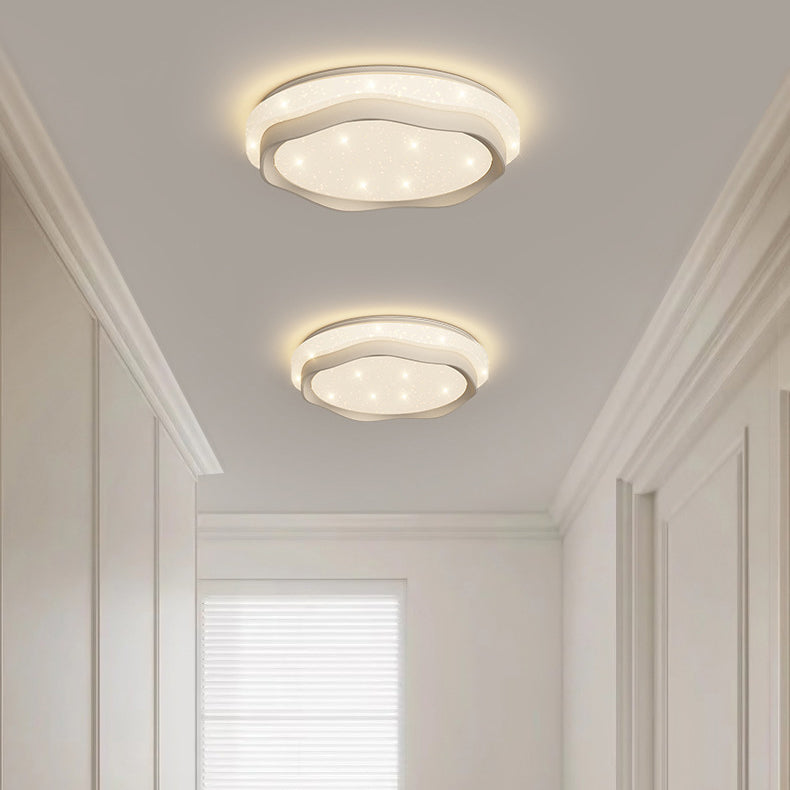 Modern Minimalist Cream-Toned Round Iron PE LED Flush Mount Ceiling Light For Bedroom