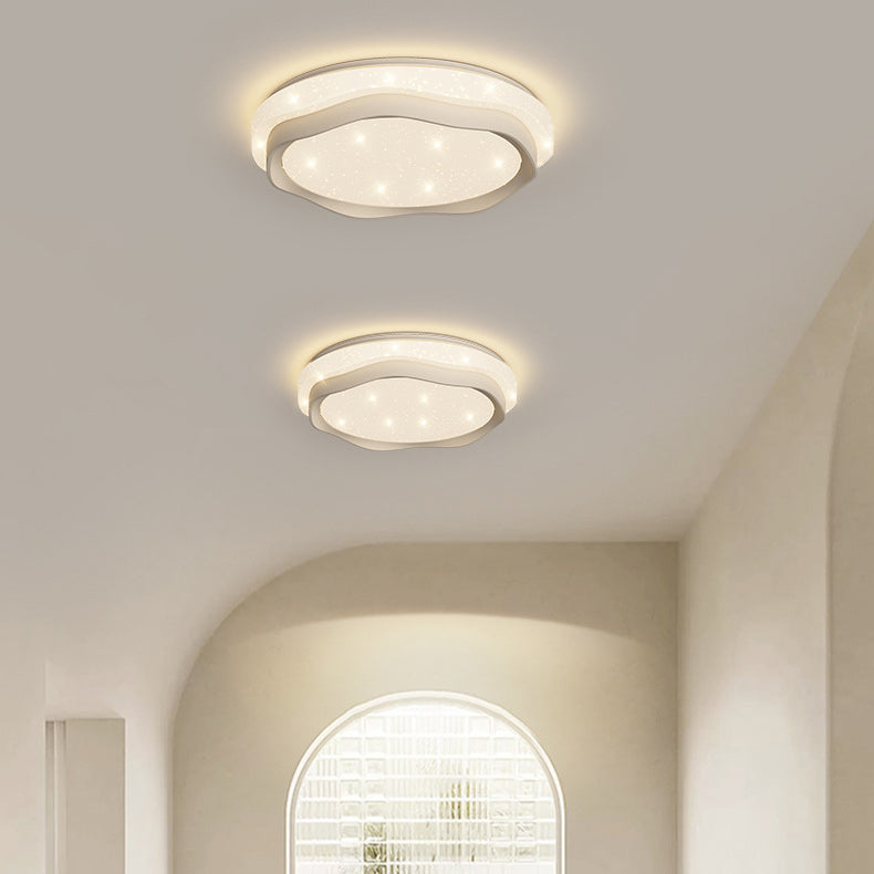 Modern Minimalist Cream-Toned Round Iron PE LED Flush Mount Ceiling Light For Bedroom