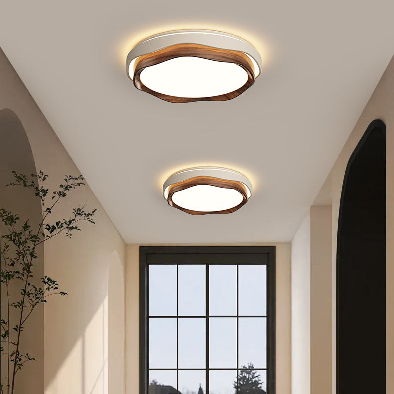 Modern Minimalist Cream-Toned Round Iron PE LED Flush Mount Ceiling Light For Bedroom